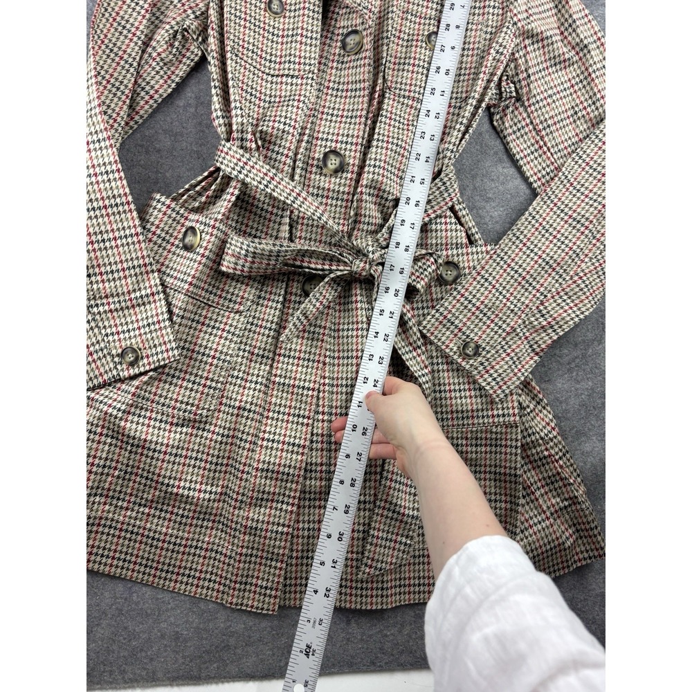 CAbi Sherlock Houndstooth Belted Trench Jacket Womens M Academia Gossip Girl Y2K - Picture 2 of 7